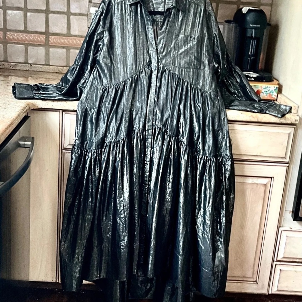 Anthropologie Pilcro Dress V Black Metallic Hi Lo Long Sleeve Midi Maxi - Picture 2 of 9